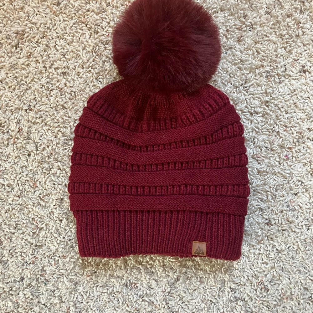 Stylish Burgundy Pom-Pom Knit Beanie